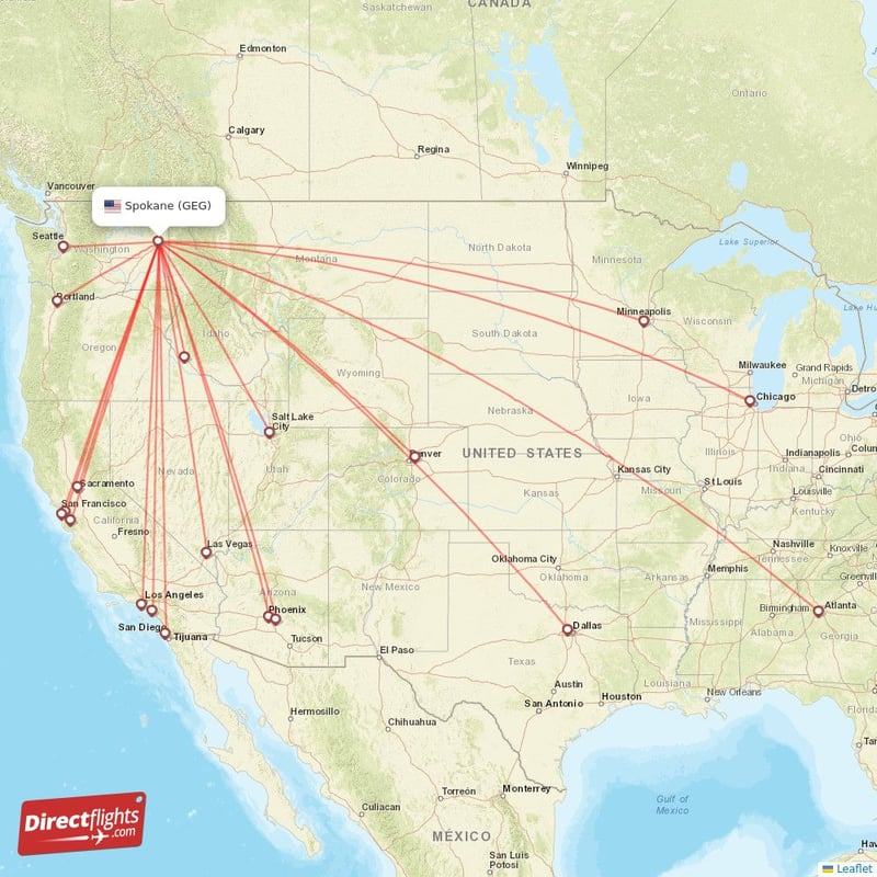 Direct flights to Spokane GEG USA Directflights