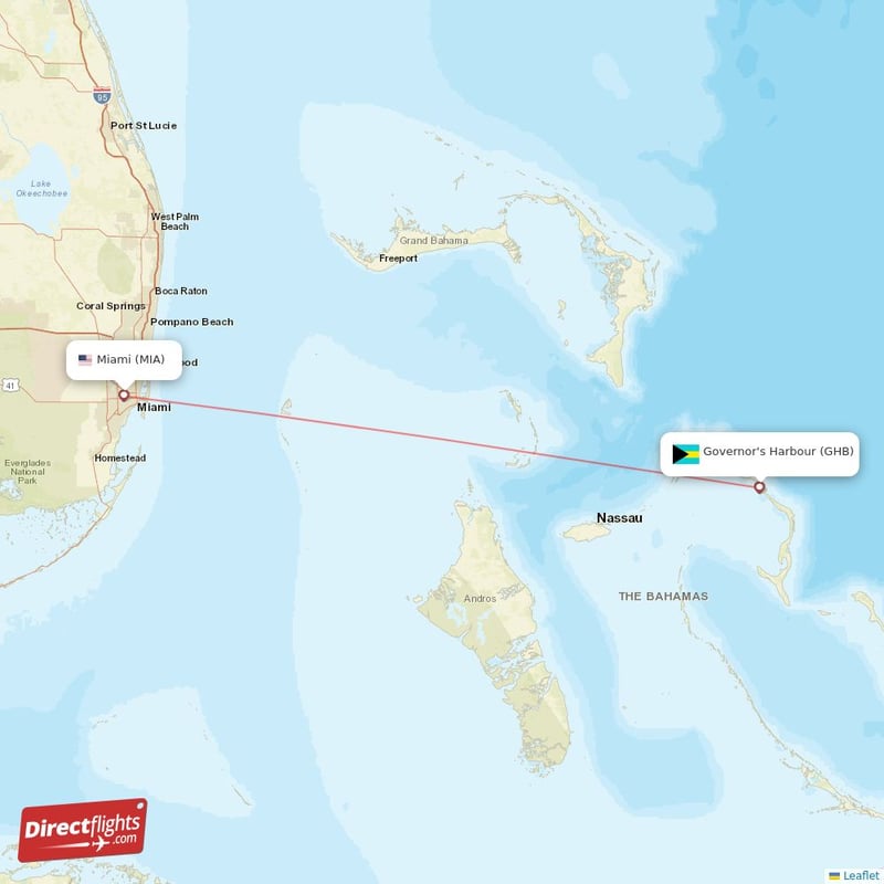 Direct flights from Governor's Harbour to Miami, GHB to MIA nonstop