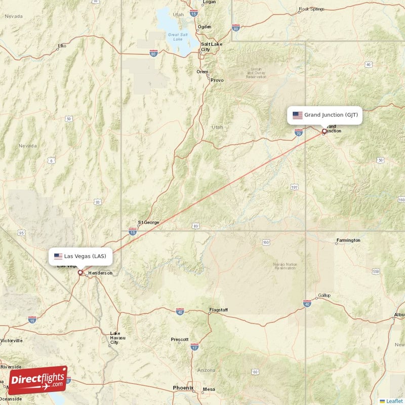 GJT - LAS route map