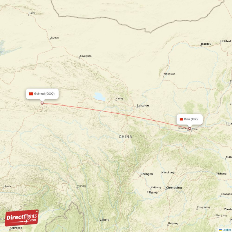 Direct flights from Golmud to Xian (GOQ-XIY) - Directflights.com