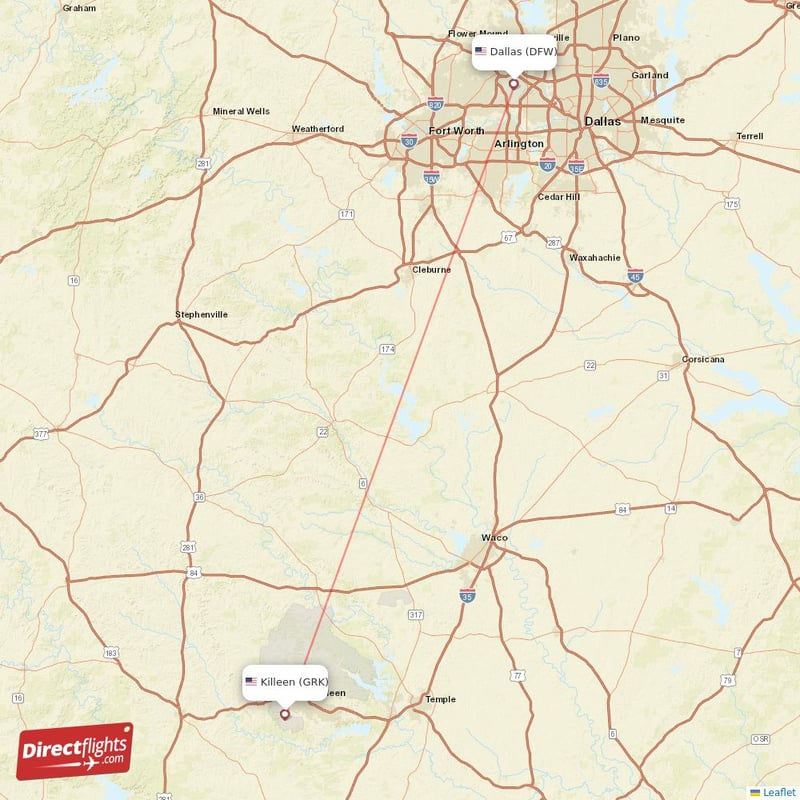 GRK - DFW route map