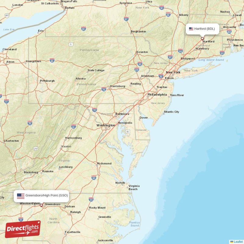 GSO - BDL route map