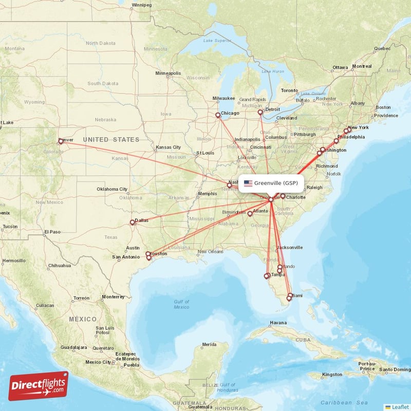 Direct flights from Greenville - 24 destinations - GSP, USA ...