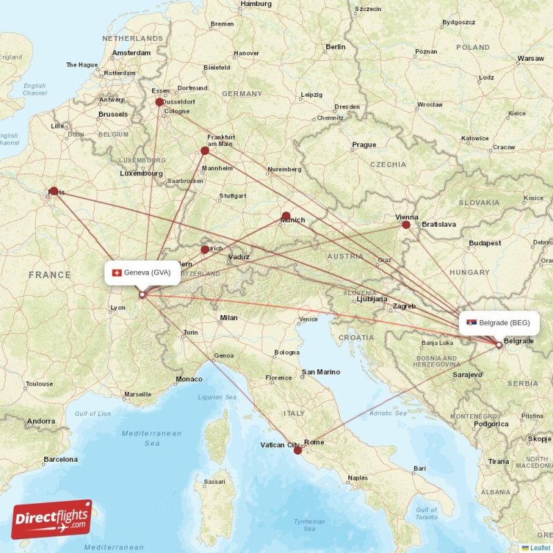 GVA - BEG route map