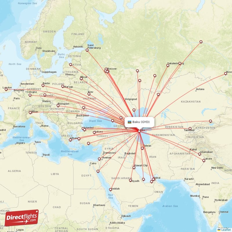 Direct flights from Baku - 84 destinations - GYD, Azerbaijan ...