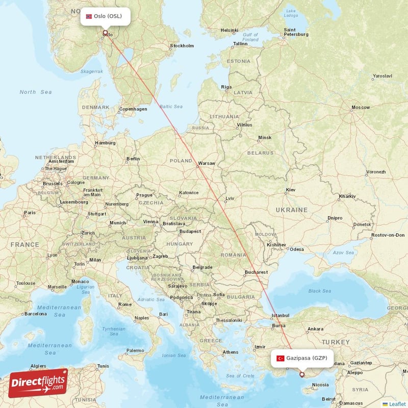 GZP - OSL route map