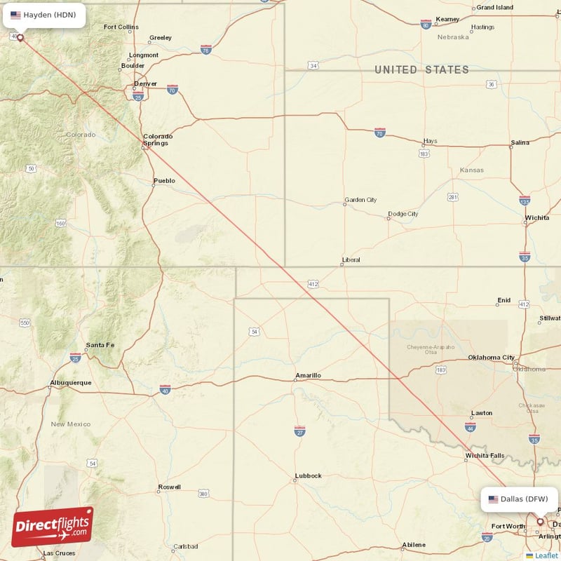 HDN - DFW route map