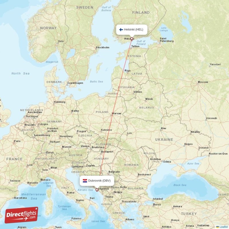 HEL - DBV route map