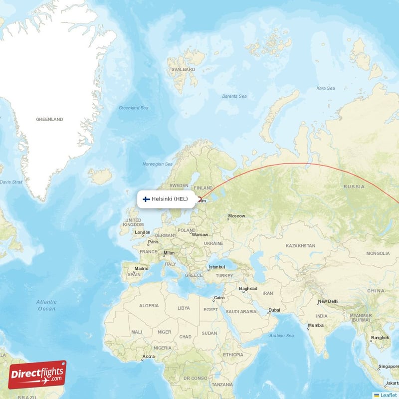 HEL - NRT route map