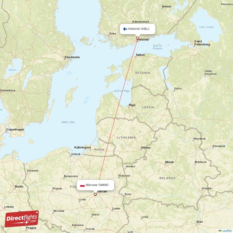 HEL - WAW route map