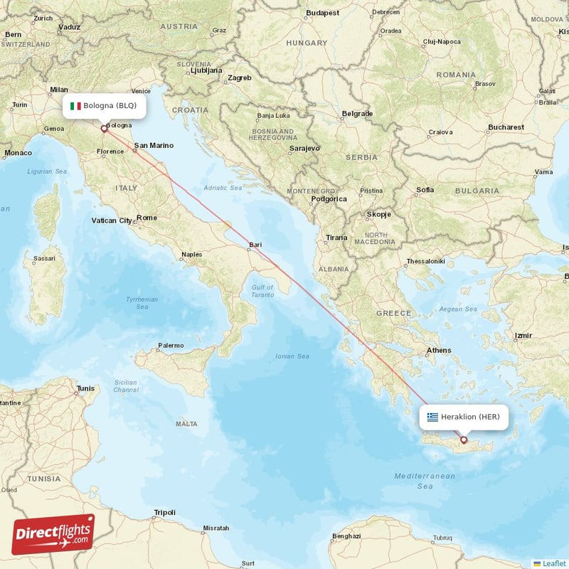 Direct flights from Heraklion to Bologna, HER to BLQ nonstop