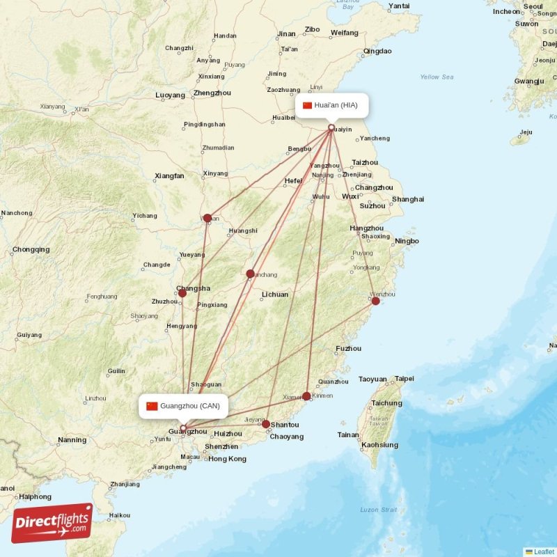 Direct Flights From Huaian To Guangzhou Hia Can 
