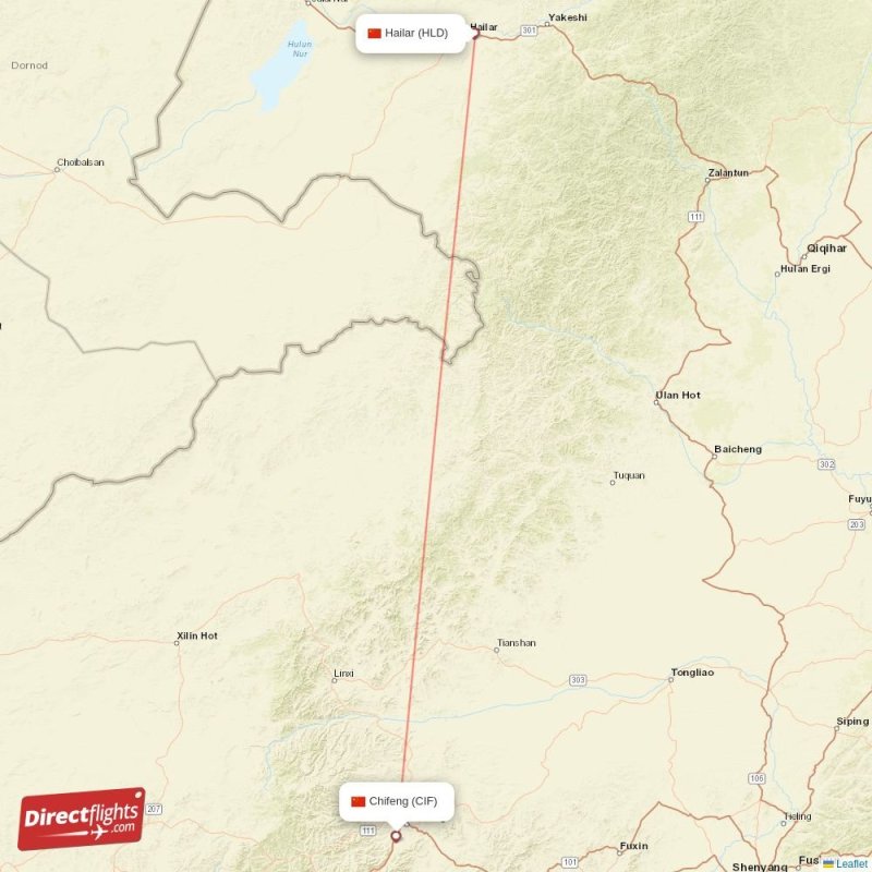 Direct flights from Hailar to Chifeng, HLD to CIF non-stop ...