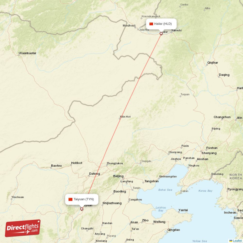 Direct flights from Hailar to Taiyuan, HLD to TYN non-stop ...
