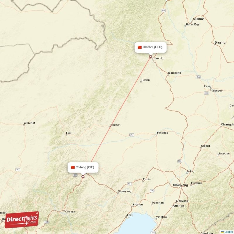 Direct flights from Ulanhot to Chifeng, HLH to CIF non-stop ...