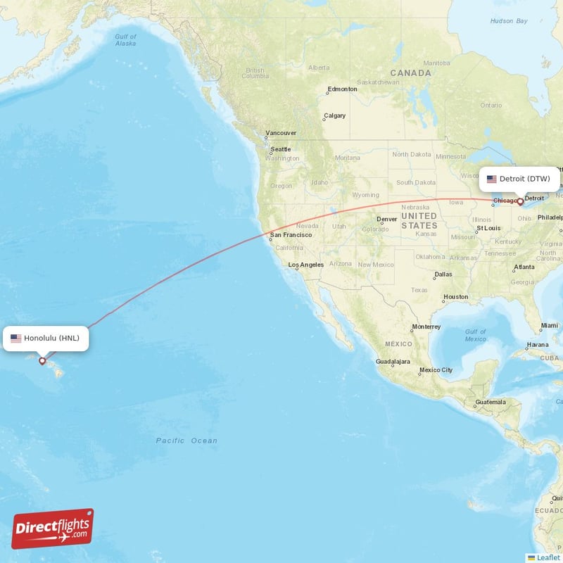 HNL - DTW route map