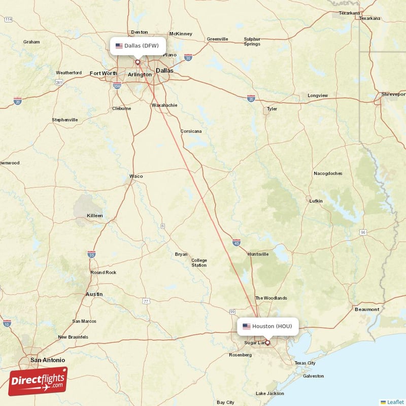 HOU - DFW route map