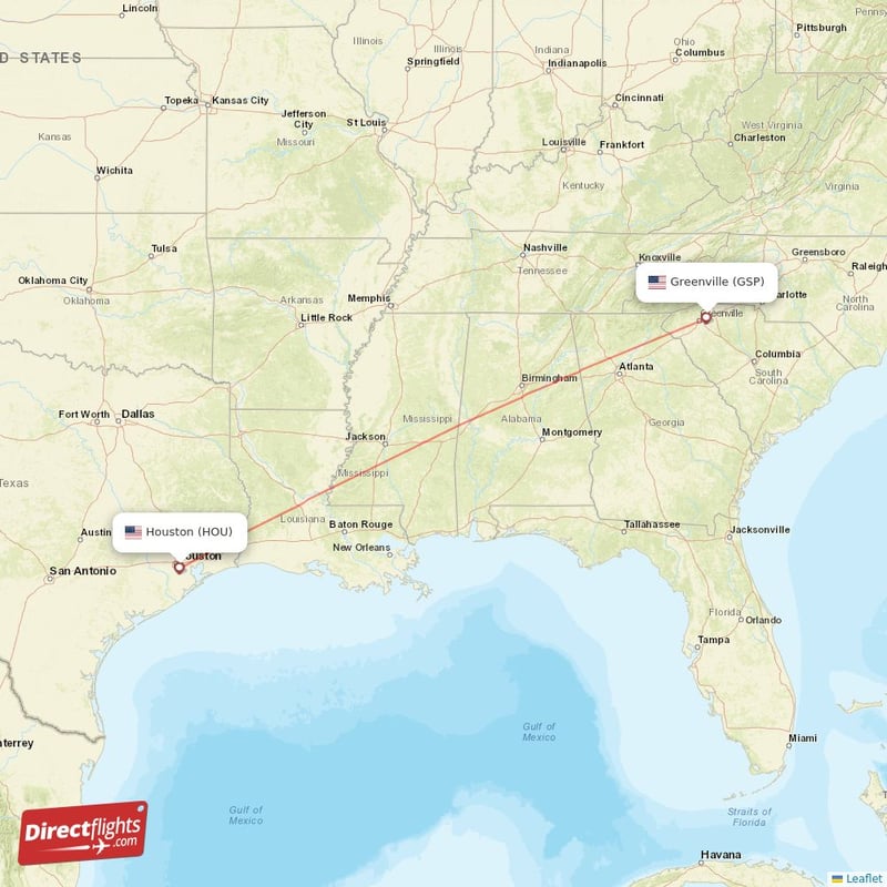 Direct flights from Houston to Greenville HOU to GSP non stop