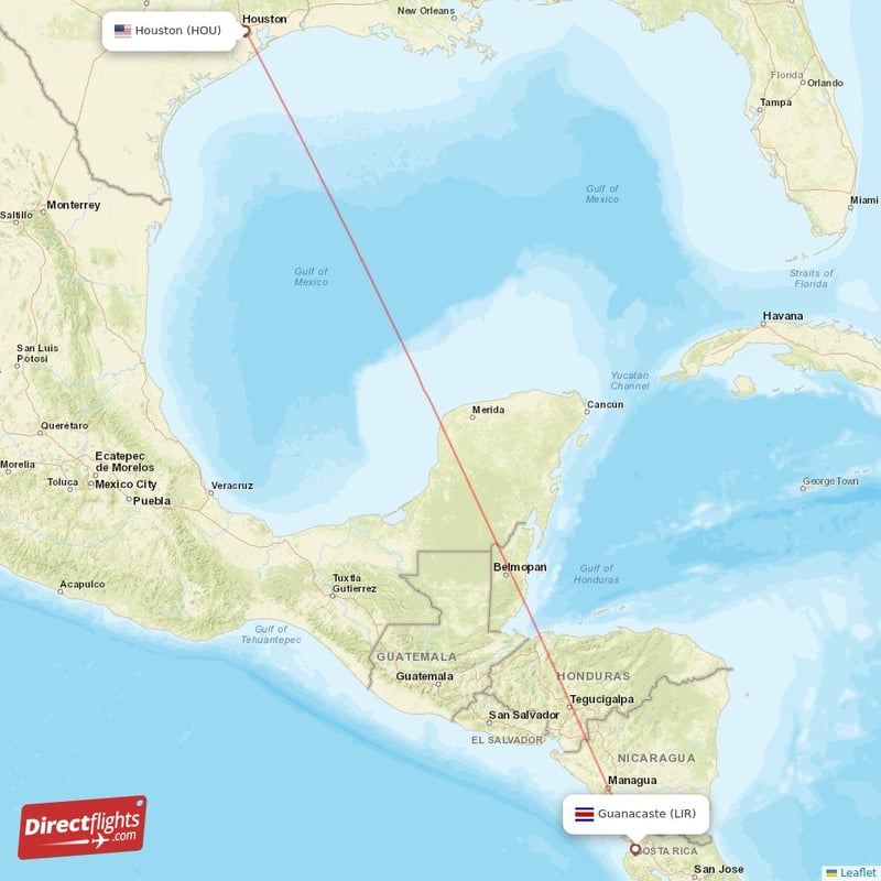 Direct flights from Houston to Guanacaste HOU to LIR non stop