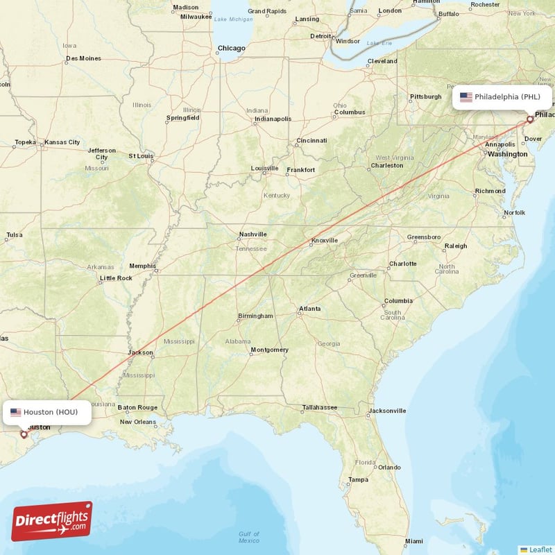 HOU - PHL route map
