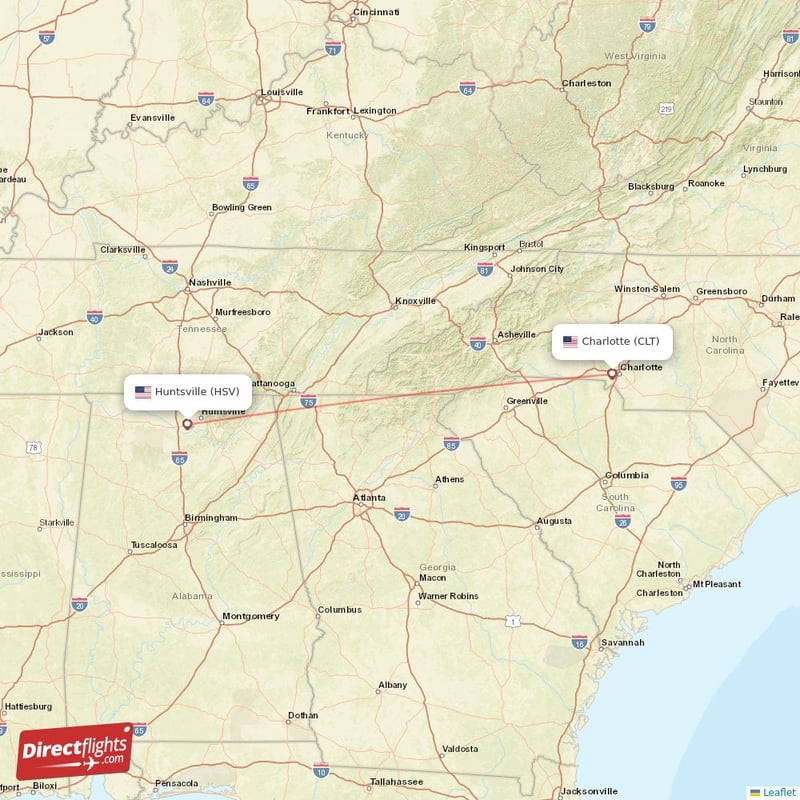 HSV - CLT route map