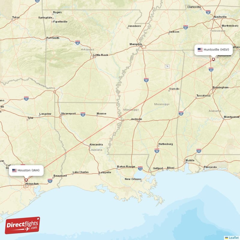 HSV - IAH route map