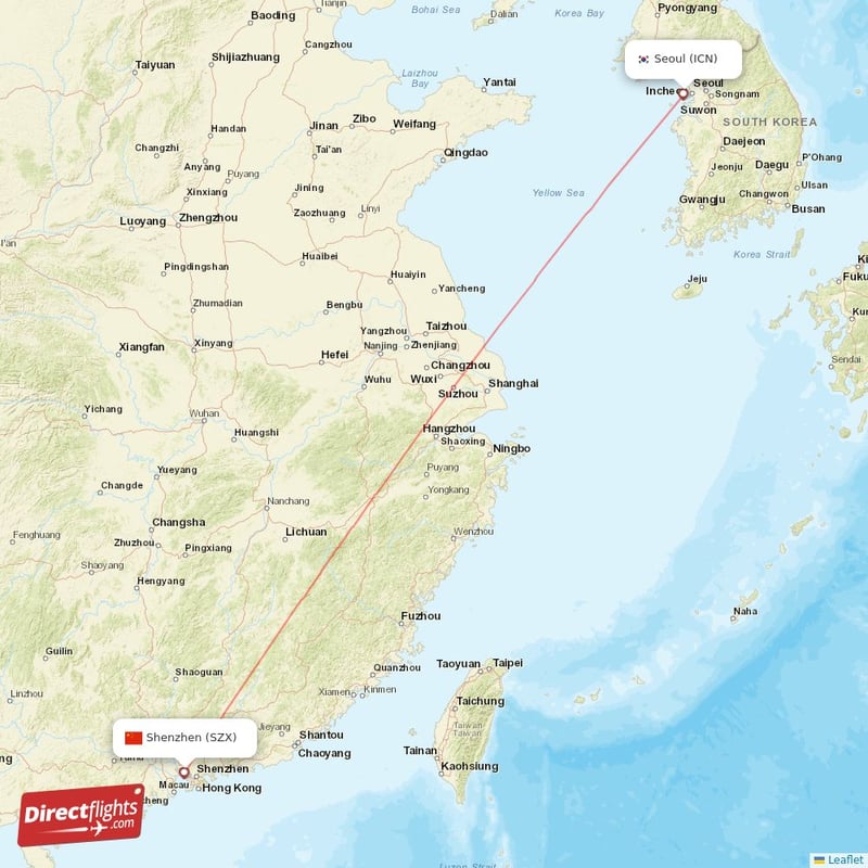 ICN - SZX route map