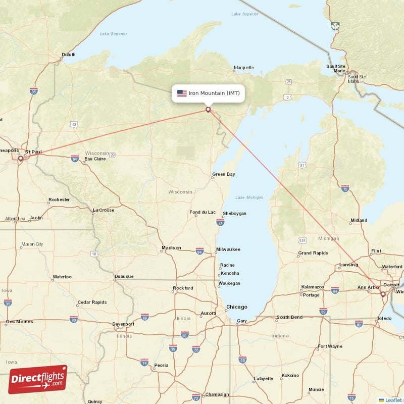 Direct flights from Iron Mountain 2 destinations IMT, USA