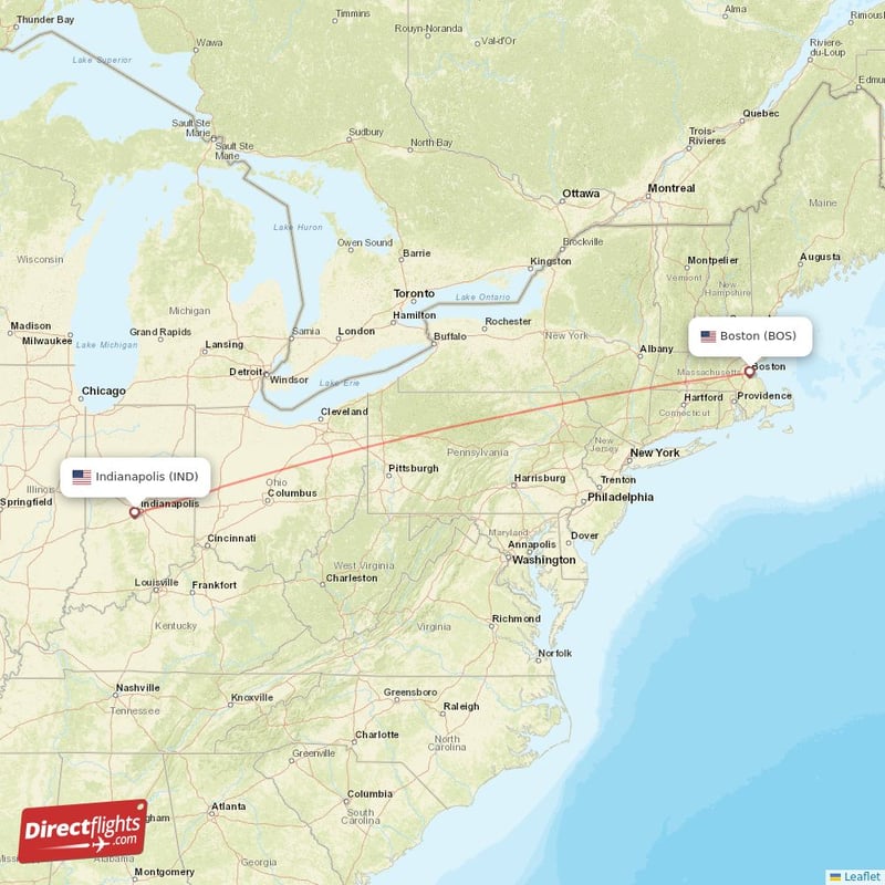 IND - BOS route map