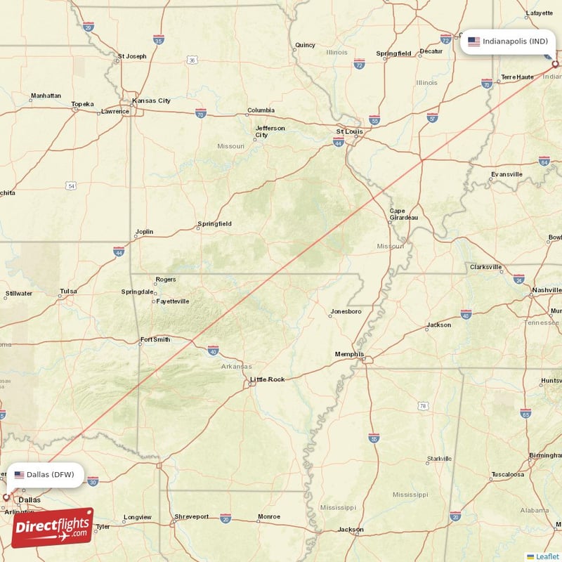 IND - DFW route map