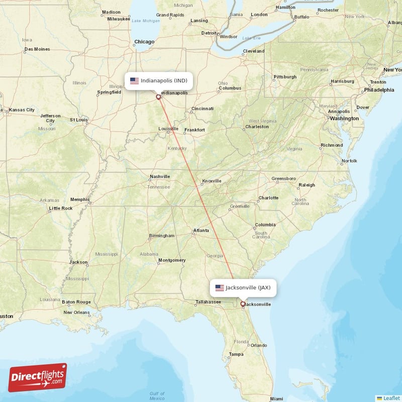 Direct flights from Indianapolis to Jacksonville IND to JAX non