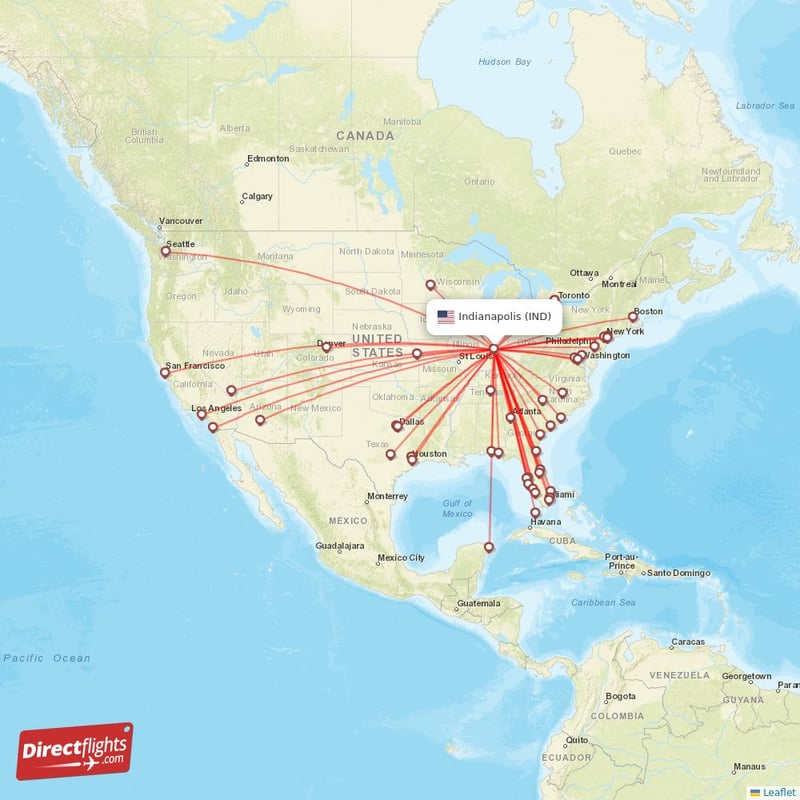 Direct flights from Indianapolis 48 destinations IND USA