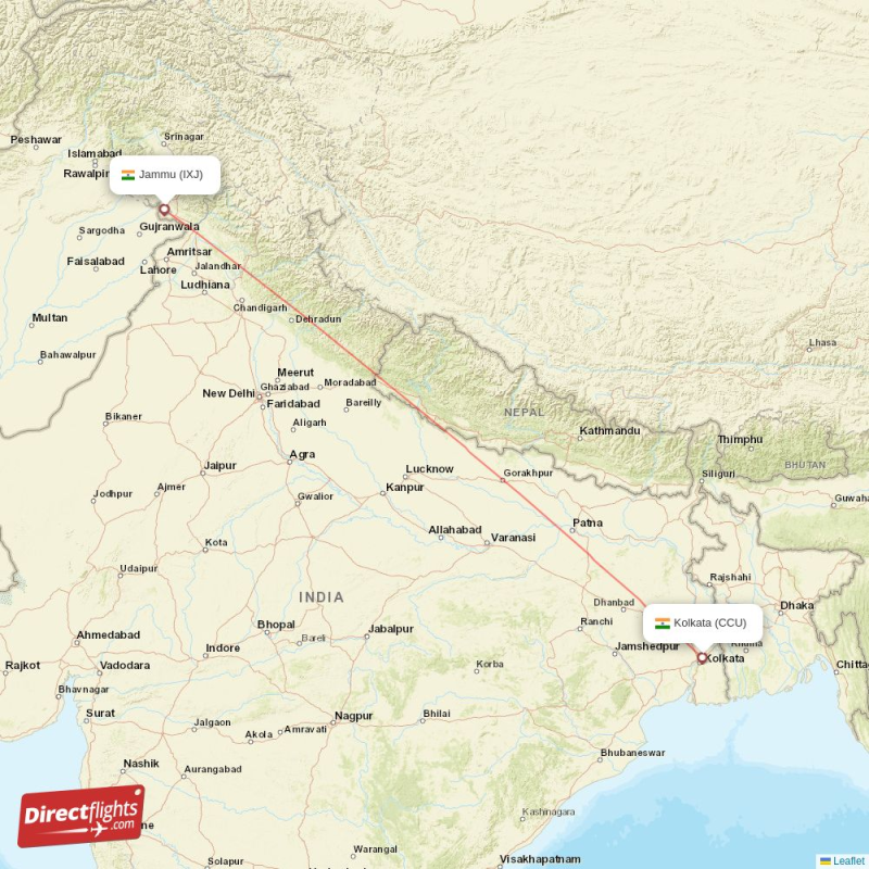 CCU - IXJ route map
