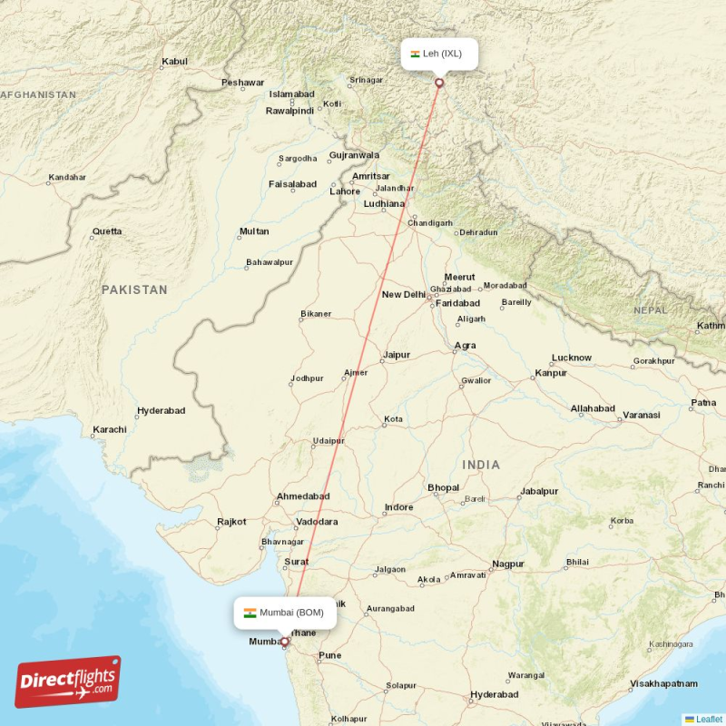 Ixl Distance Map Direct flights from Leh to Mumbai (IXL-BOM) - Directflights.com