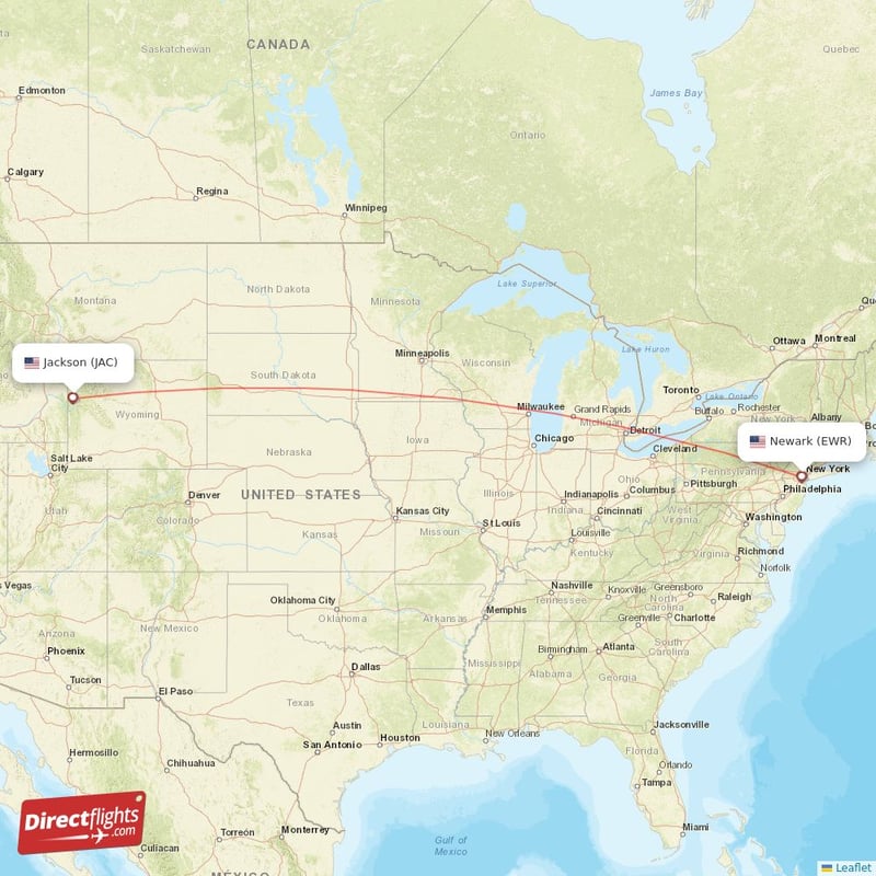 JAC - EWR route map