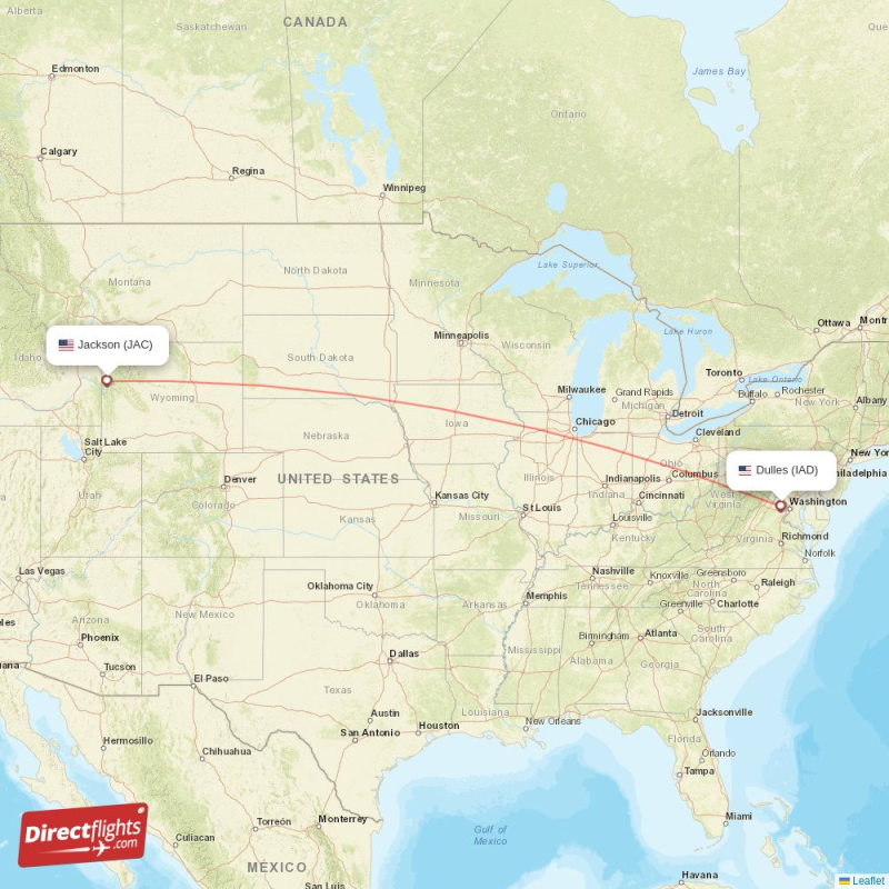 Jackson Direct Flight Map Direct flights from Jackson to Dulles (JAC-IAD) - Directflights.com