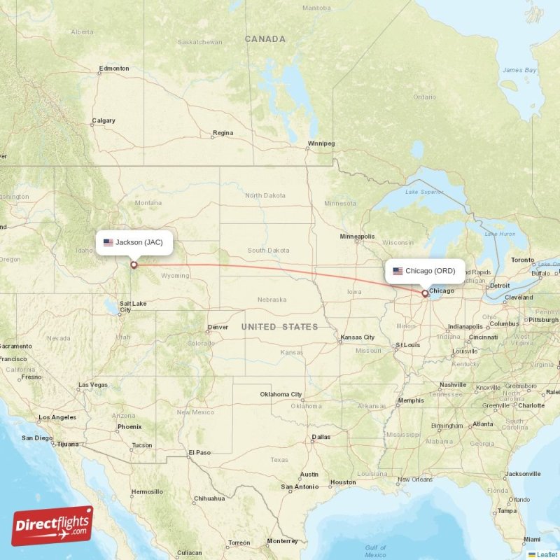 Jackson Direct Flight Map Direct flights from Jackson to Chicago (JAC-ORD) - Directflights.com