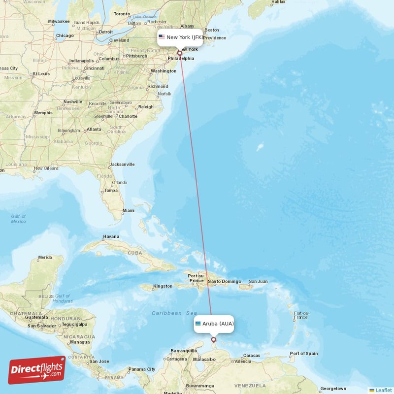 JFK - AUA route map