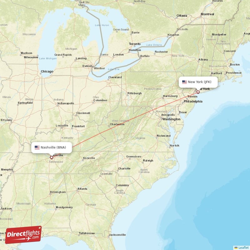 JFK - BNA route map