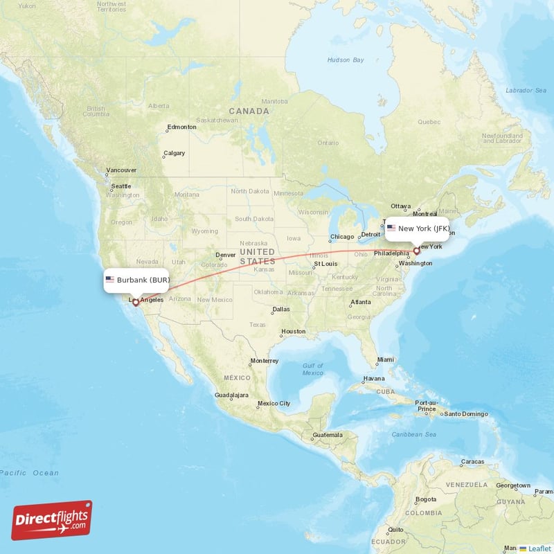 JFK - BUR route map