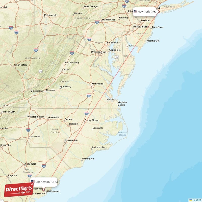 JFK - CHS route map