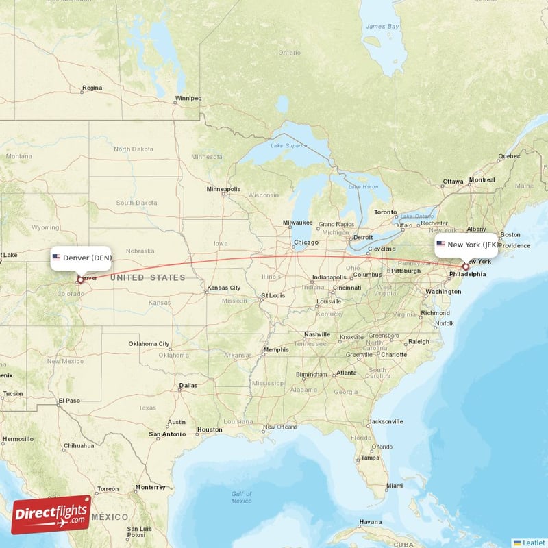JFK - DEN route map