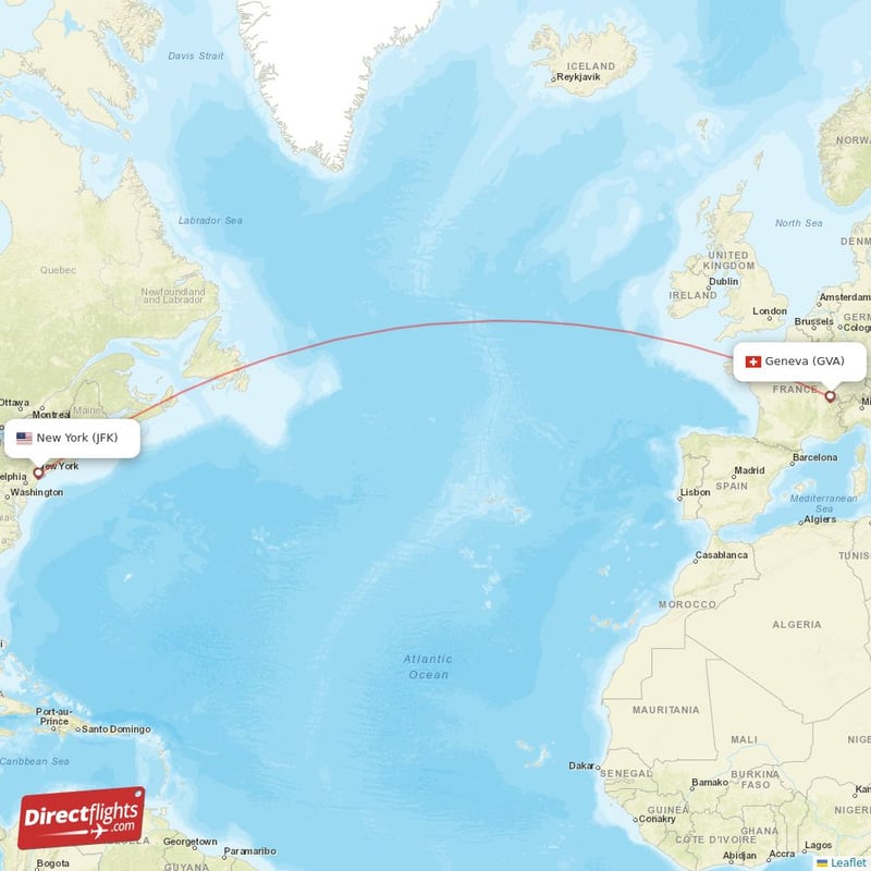 JFK - GVA route map