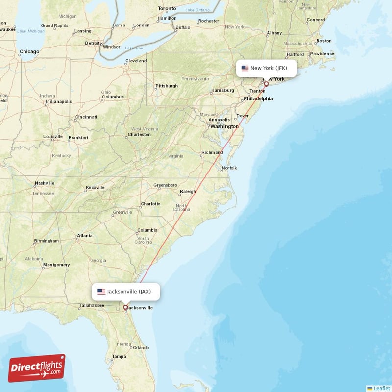 JFK - JAX route map