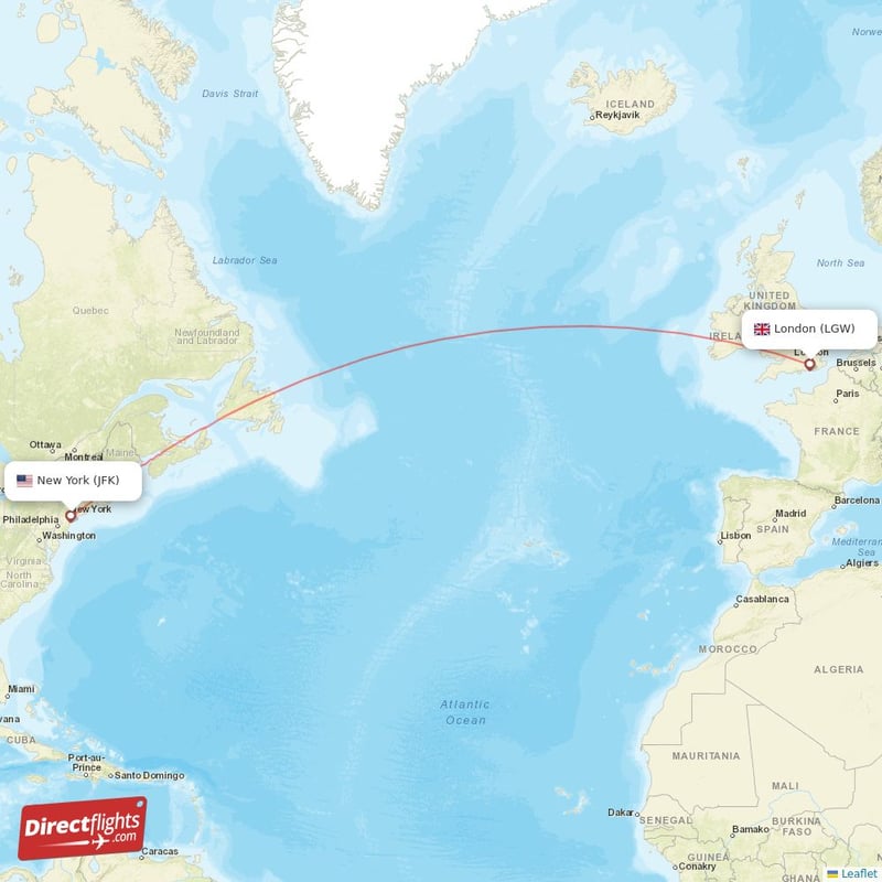 JFK - LGW route map