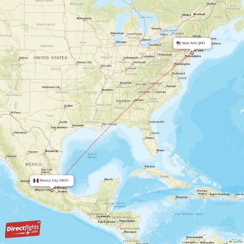 JFK - MEX route map