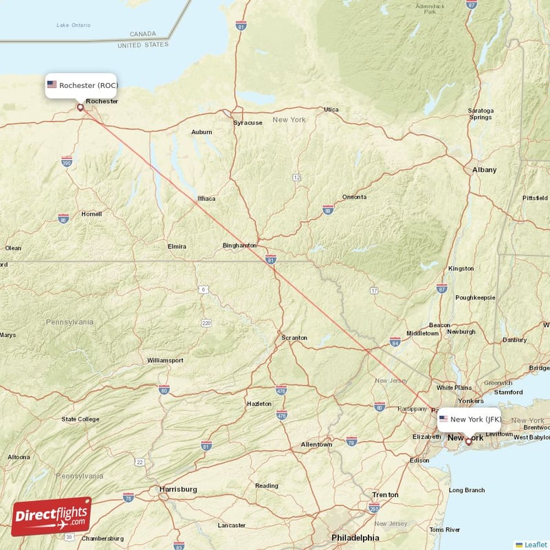 JFK - ROC route map