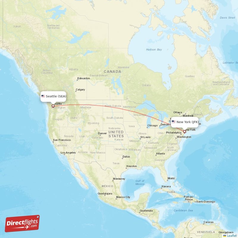 JFK - SEA route map