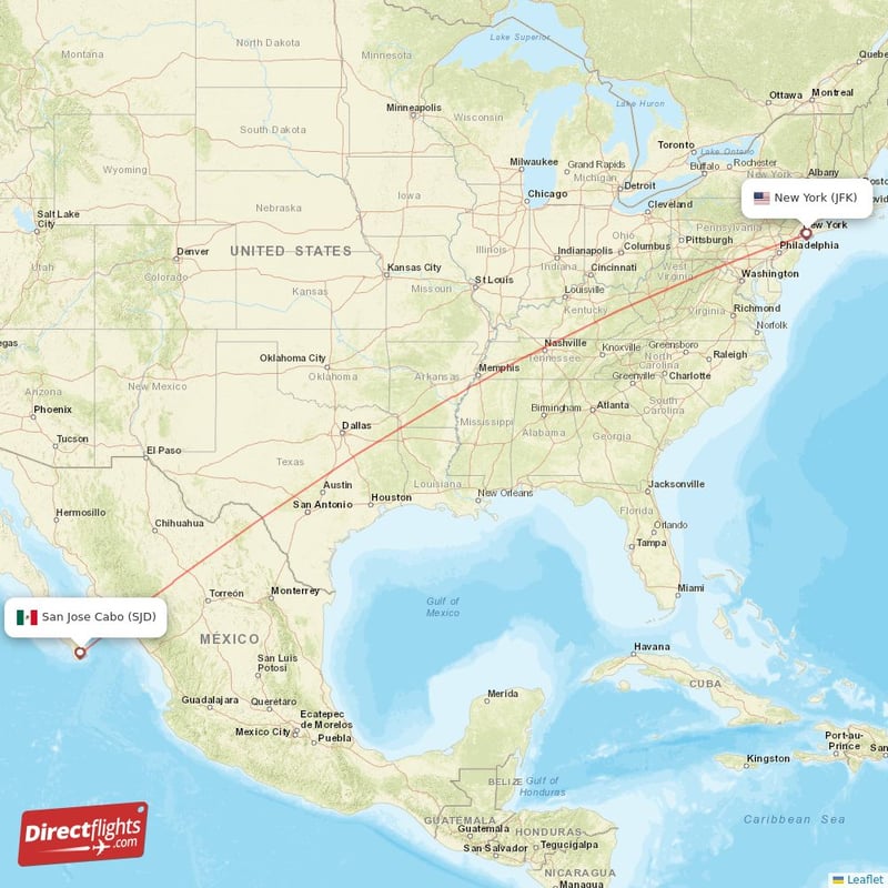 JFK - SJD route map