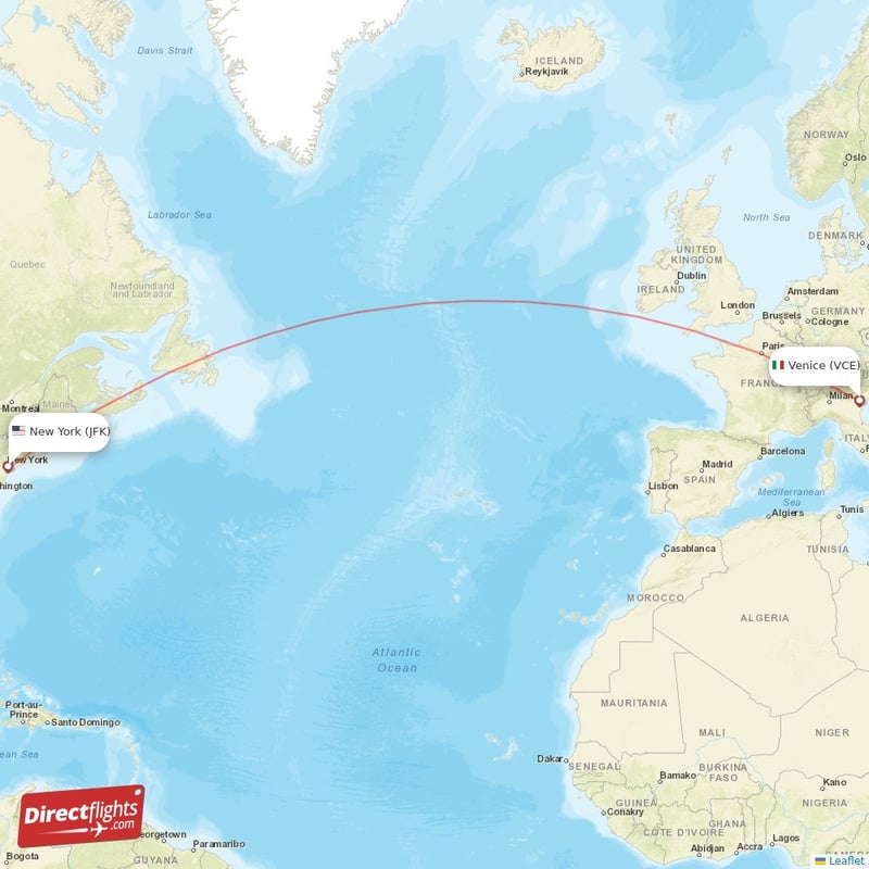 JFK - VCE route map